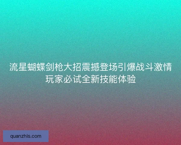 流星蝴蝶剑枪大招震撼登场引爆战斗激情玩家必试全新技能体验